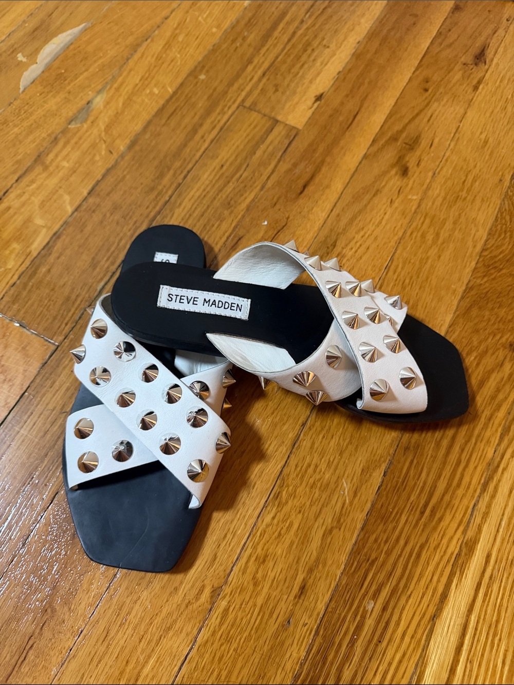Steve Madden White Studded Crossband Slides